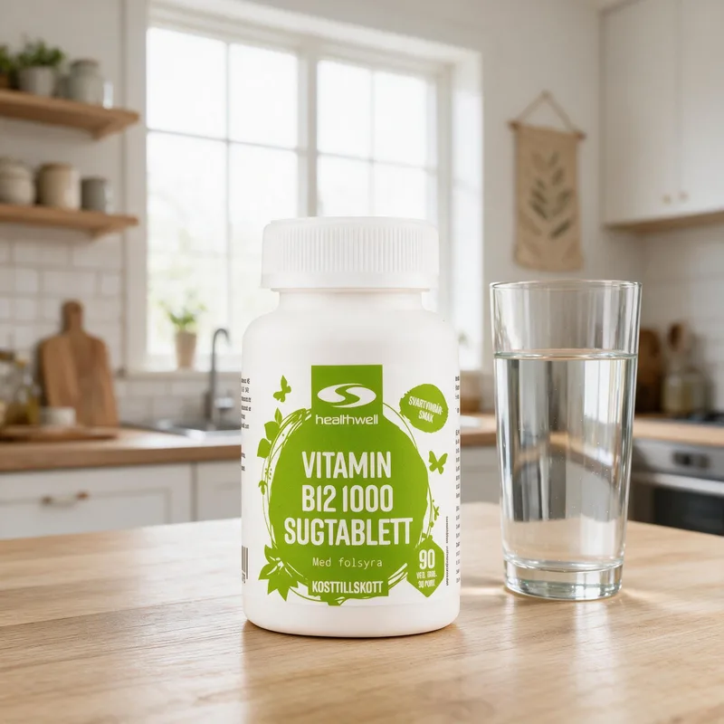 Healthwell B12-vitamiini 1000 imeskelytabletit arkiympäristössä