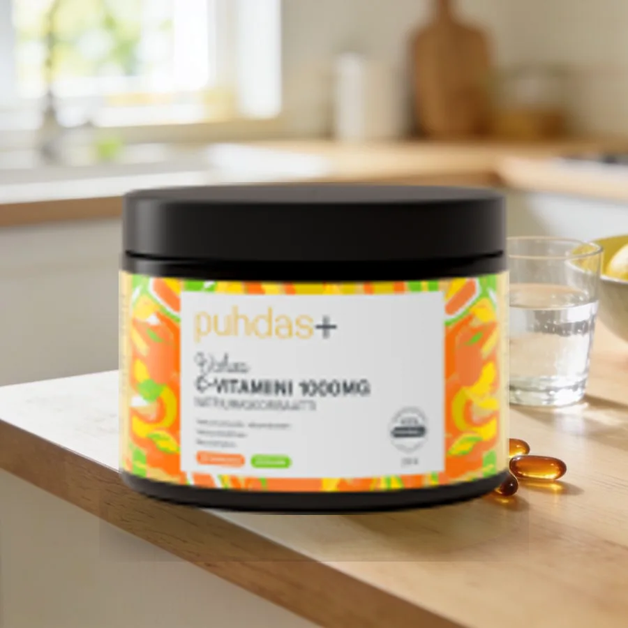 Puhdas C-vitamiini 1000 mg, 200 g arkiympäristössä