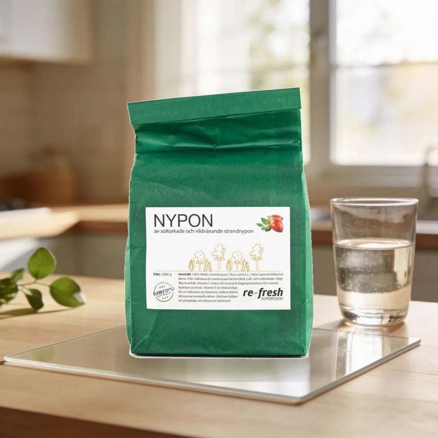 Re-fresh Superfood Ruusunmarjajauhe arkiympäristössä